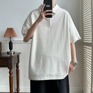 DT80-P33夏季新款宽松纯色翻领短袖T恤男士港风痞帅POLO衫男上衣图片