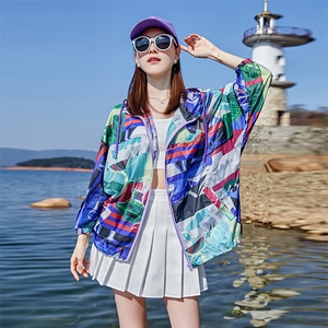 印花防晒衣女短款2025夏季新款韩版宽松大码透气轻薄外套开衫上衣图片