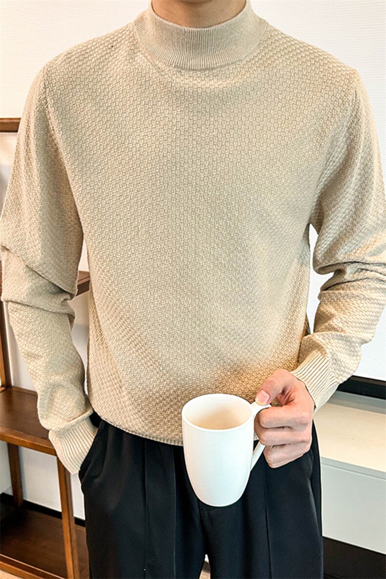 秋冬毛衣针织衫打底衫半高领菠萝纹抗起球W6002-P50,男装针织衫/毛衣,星座1012-1