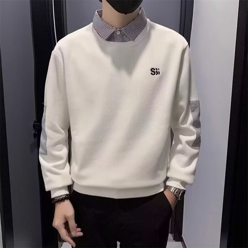WY63-1假两件卫衣男潮牌加绒保暖上衣新款男士百搭衬衫领打底衫男,男装T恤,星座308A-1（原309B-1）