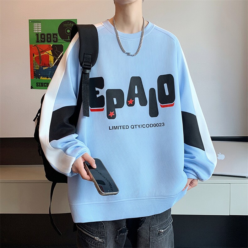 秋款潮流时尚男生长袖t恤印花衣服男港风圆领卫衣A436-215-P48,男装T恤,电商A436
