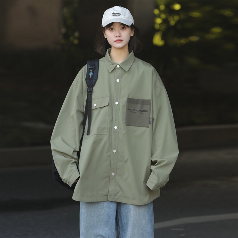 长袖衬衫夹克男2024春秋宽松休闲潮流痞帅高级感炸街个性衬衣外套,男装夹克,电商A409-1