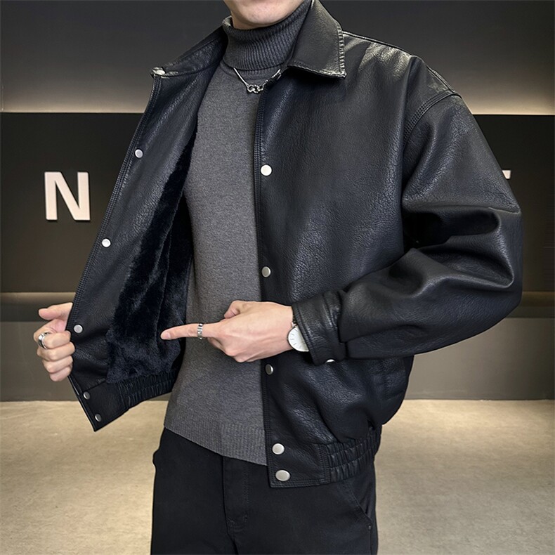 加绒皮衣外套男厚绒可过冬延续年底皮夹克短款C317-J6691-P155,男装夹克,电商C317