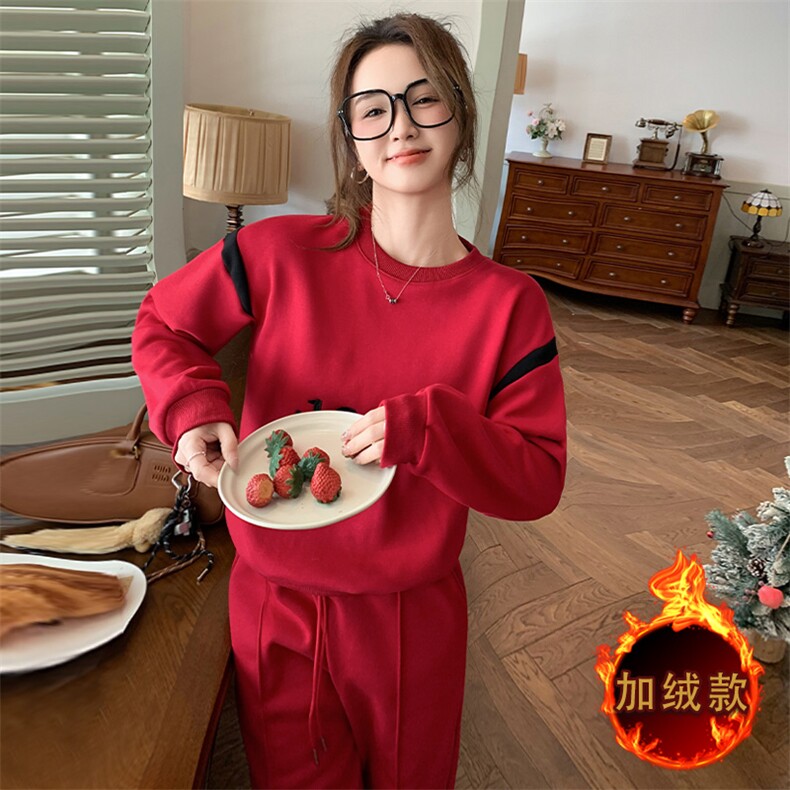 时尚洋气圆领加绒卫衣显瘦卫裤套装潮,女装套装/套裙,江南