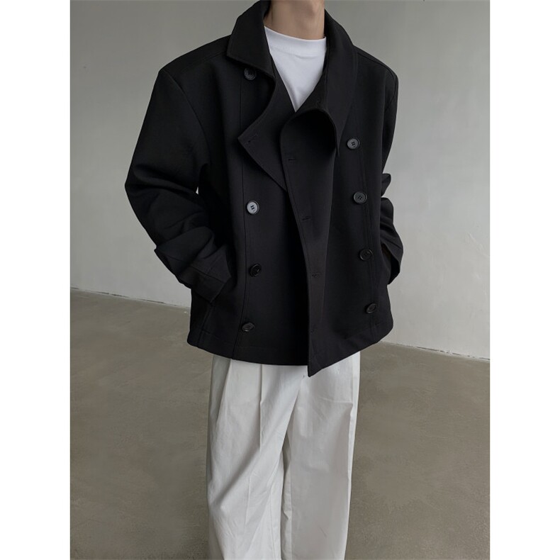 24秋冬双排扣短款老钱风大斜领厨师服风衣FY09-P138图片