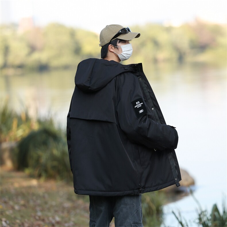 工装风机能百搭纯色连帽棉衣户外防风冲锋衣外套男女M353-特价P76,男装夹克,电商A007