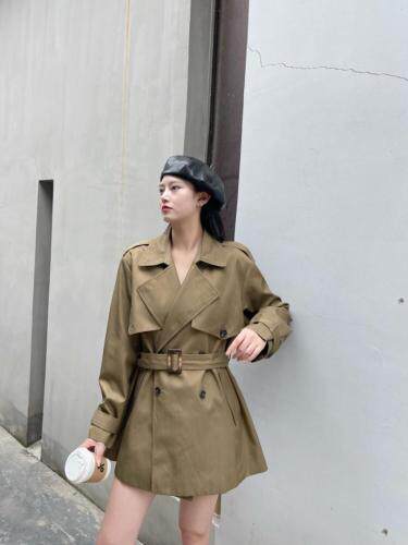 收腰带里衬风衣，女装风衣，谦度