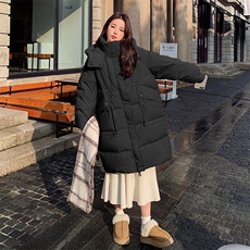 韩版中长款奶fufu连帽羽绒服女2025年冬季新款加厚显瘦白鸭绒外套，女装羽绒服，辉之琳