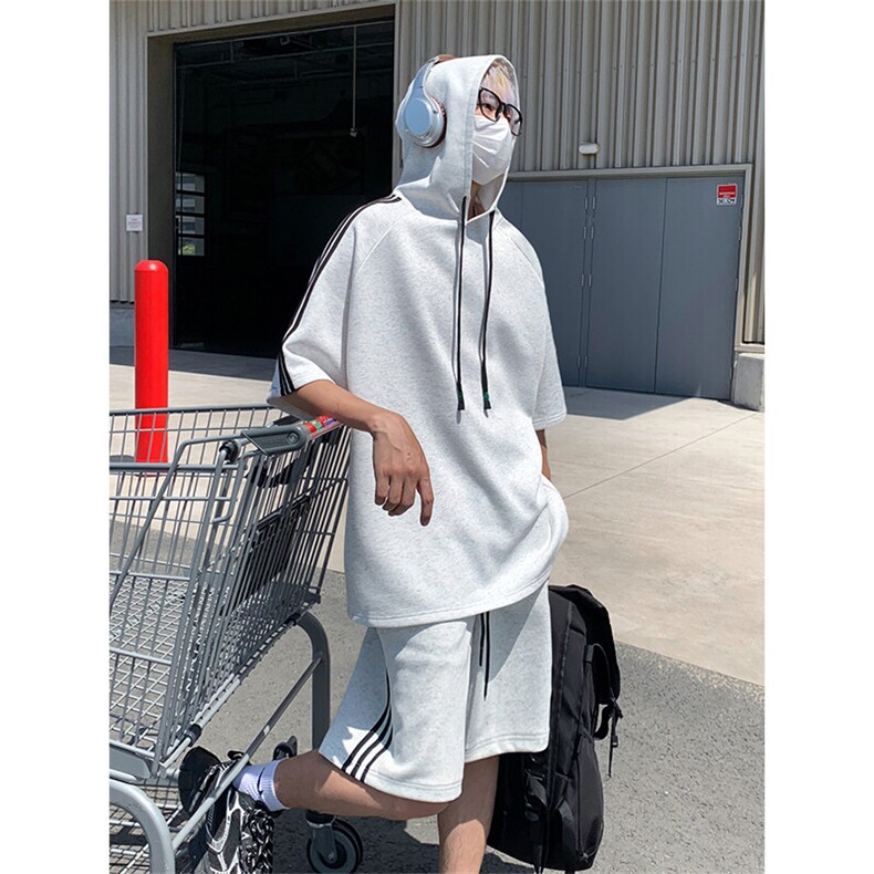 休闲运动连帽短袖套装上衣T3634特P31控59/裤子DK8608特P26控49,男装休闲套装,电商A007