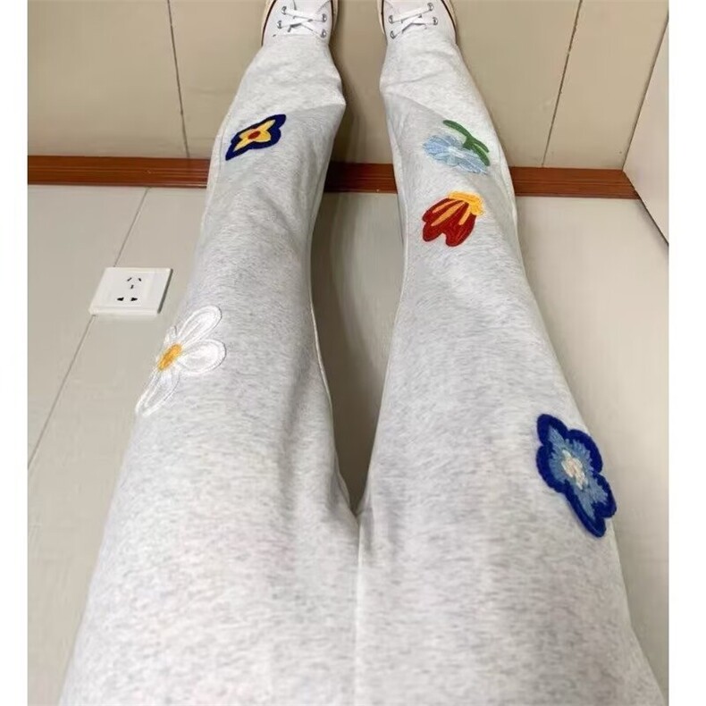 春秋新花卉刺绣卫裤重磅基础款垂感舒适直筒休闲裤百搭MKK303P42,男装休闲裤,星座1013-5