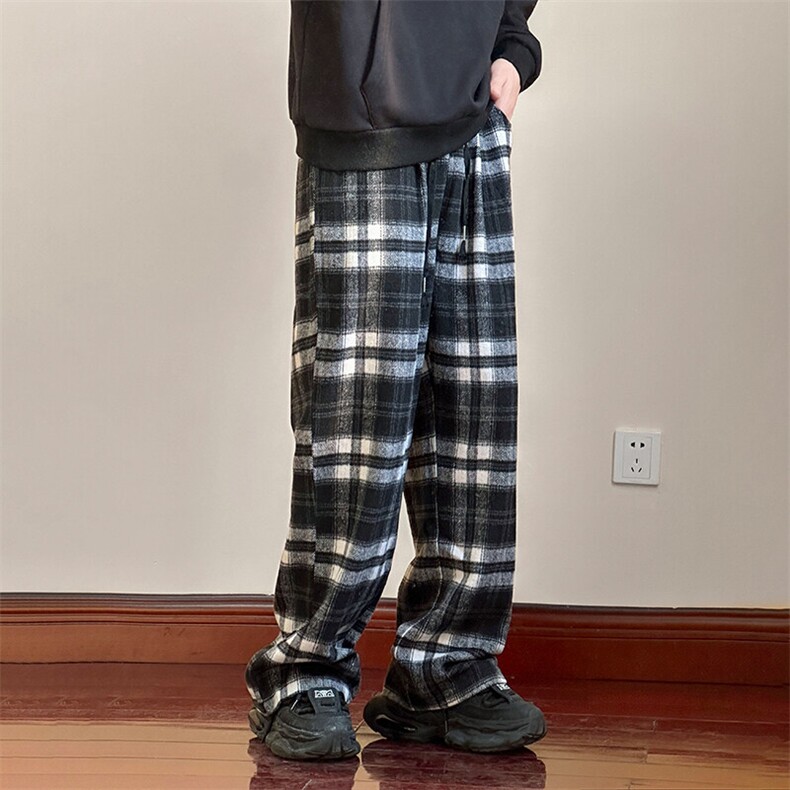 新款现货宽松休闲韩版格子长裤潮牌阔腿直筒裤AK2493-P55,男装休闲裤,电商A351