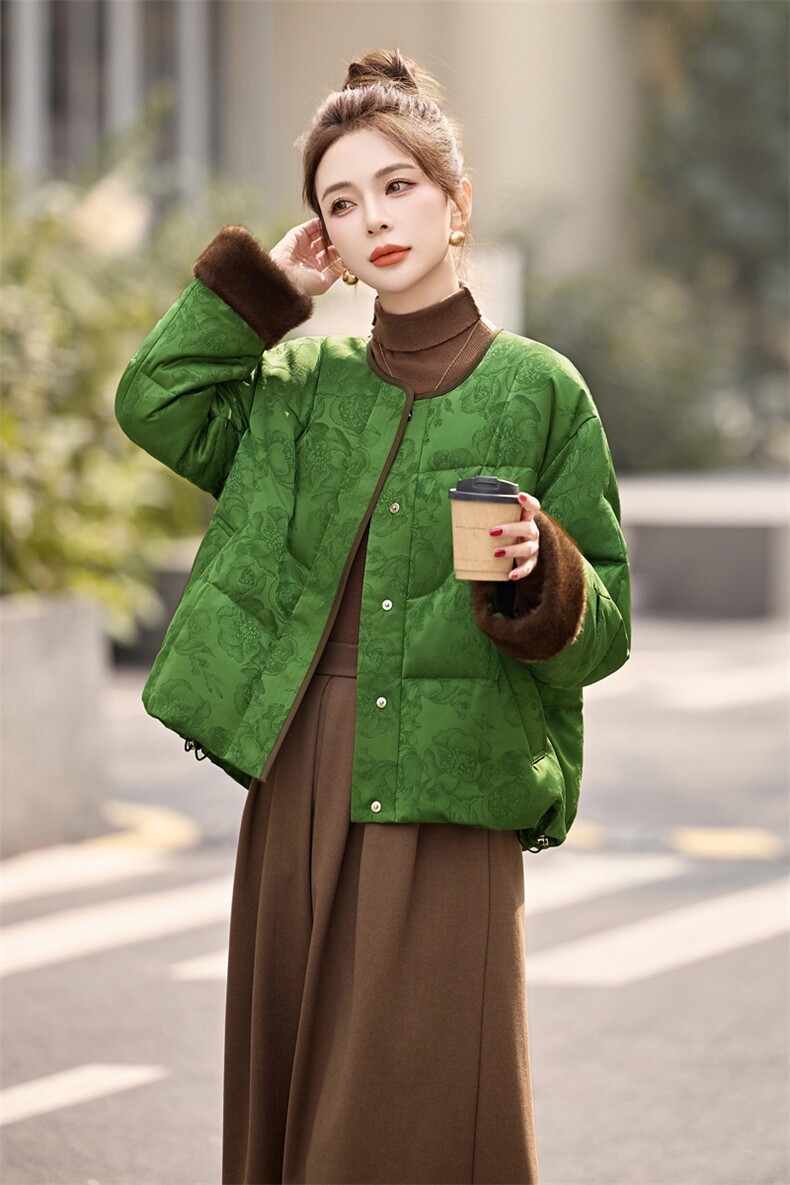 短款羽绒服女2025冬季新款小个子高级感超好看新中式G风提花外套,女装羽绒服,美沁