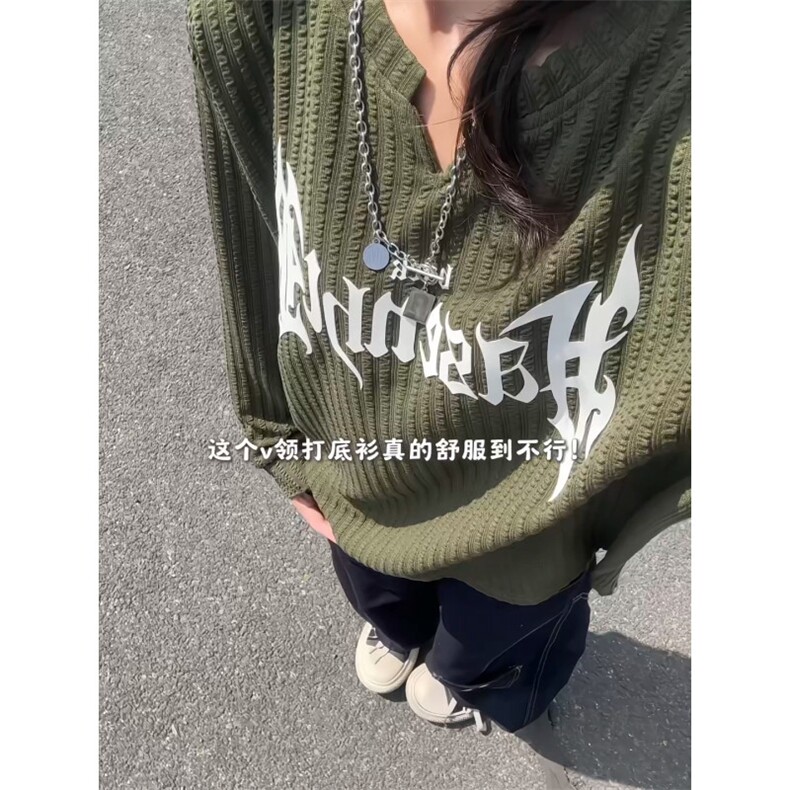 XZ809A/VVV5/特P22/控45美式V领硅胶印花肌理感百搭长T恤卫衣,男装T恤,星座809A(原222-1)