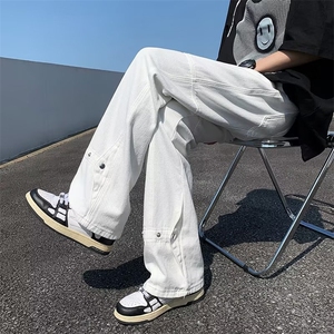 美式vibe裤子高街水洗牛仔裤男设计感小众拉链裤B1032P45图片
