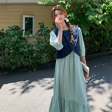 夏季新品设计感复古牛仔马甲连衣裙两件套2C2851802P165K248，女装连衣裙，2C285