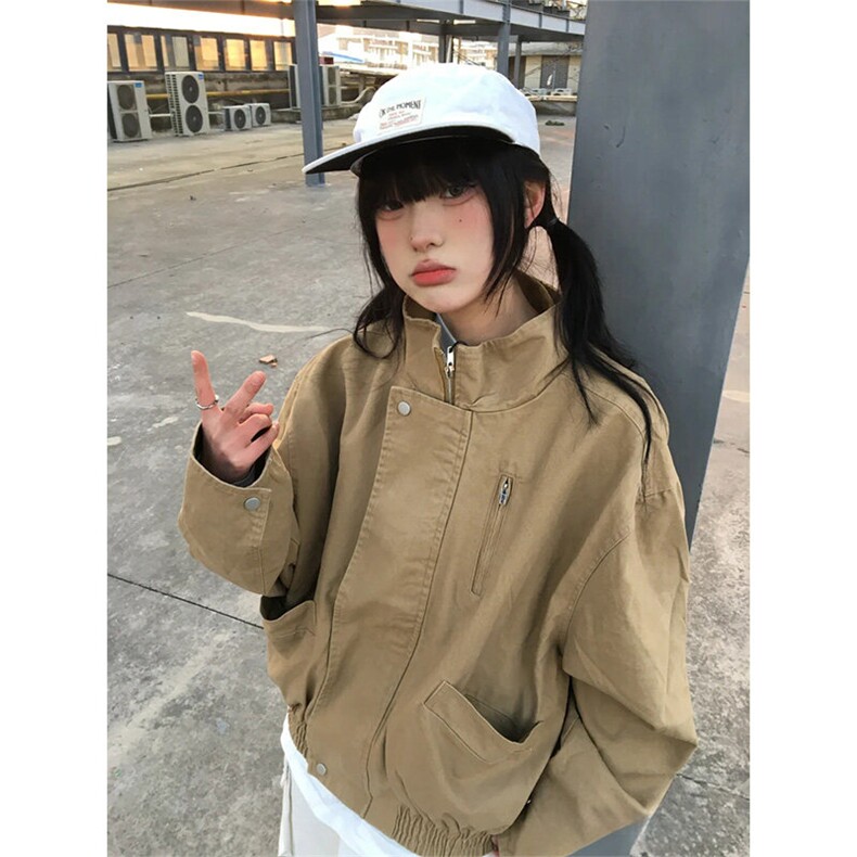 美式复古立领飞行员夹克男女短款巴恩风工装外套JK9803-P95图片