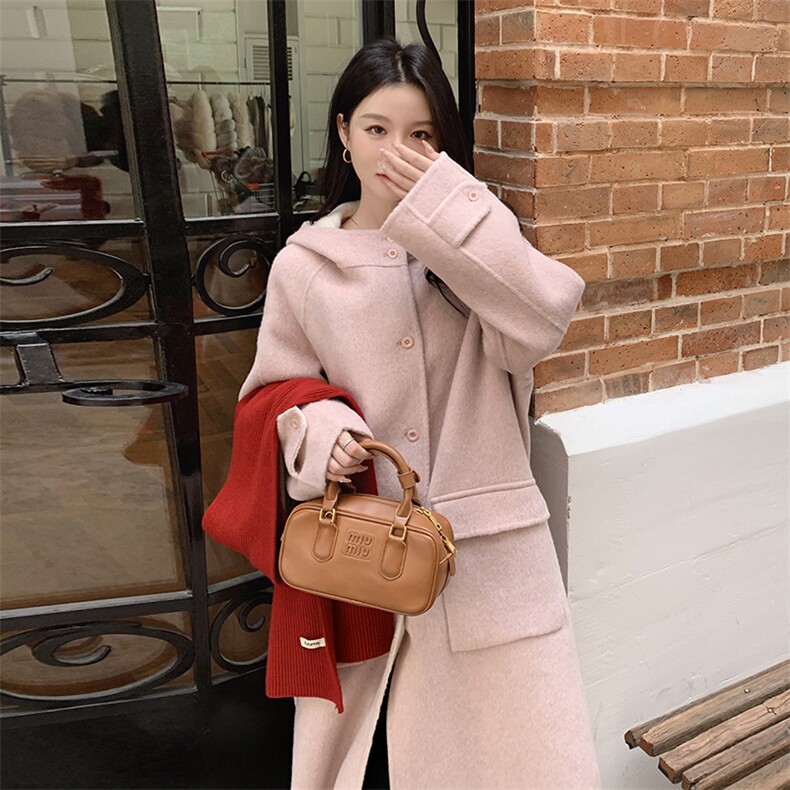 韩系甜美连帽双面羊毛大衣女2025秋冬季新款显瘦保暖长款呢子外套,女装毛呢外套,2C212