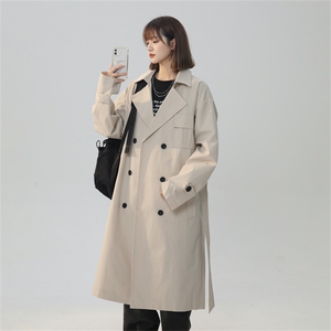 FY9081/P80春装新款中性风风衣外套男韩版中长款双排扣过膝上衣,女装风衣,电商A141