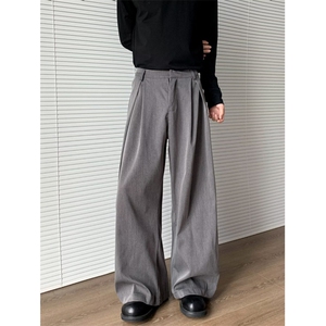 美式解构灰色弯刀西裤男高级感cleanfit宽松垂感休闲直筒阔腿裤子图片