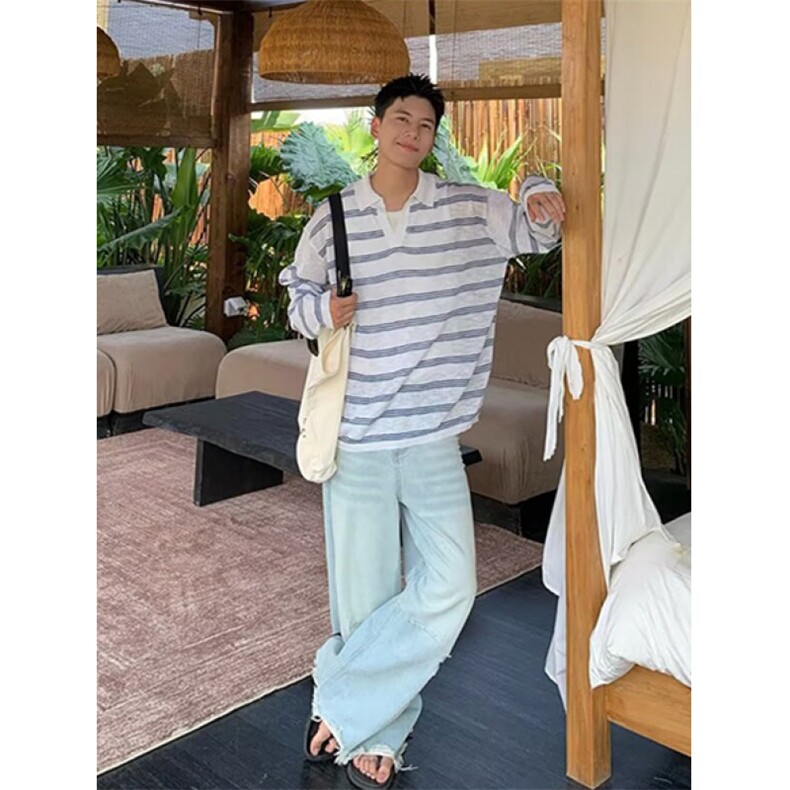 时尚流行慵懒新款气质潮流日系ins长袖POLO简约百搭文艺T5607,男装Polo衫,星座1116A（原606A-3）