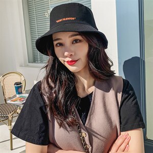 新款帽子韩版潮宽檐字母刺绣双面戴遮阳防晒渔夫帽情侣潮图片