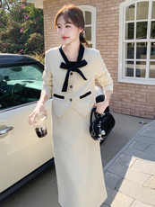 现货-小香风套装女2025秋新款气质高端时尚洋气半身裙两件套，女装套装/套裙，霓裳依族
