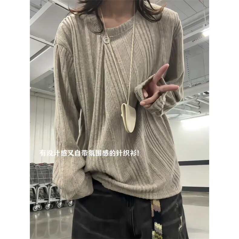 WY44-P382025秋华夫格亨利领长袖T恤男士百搭宽松复古体恤衫,男装T恤,电商B323A