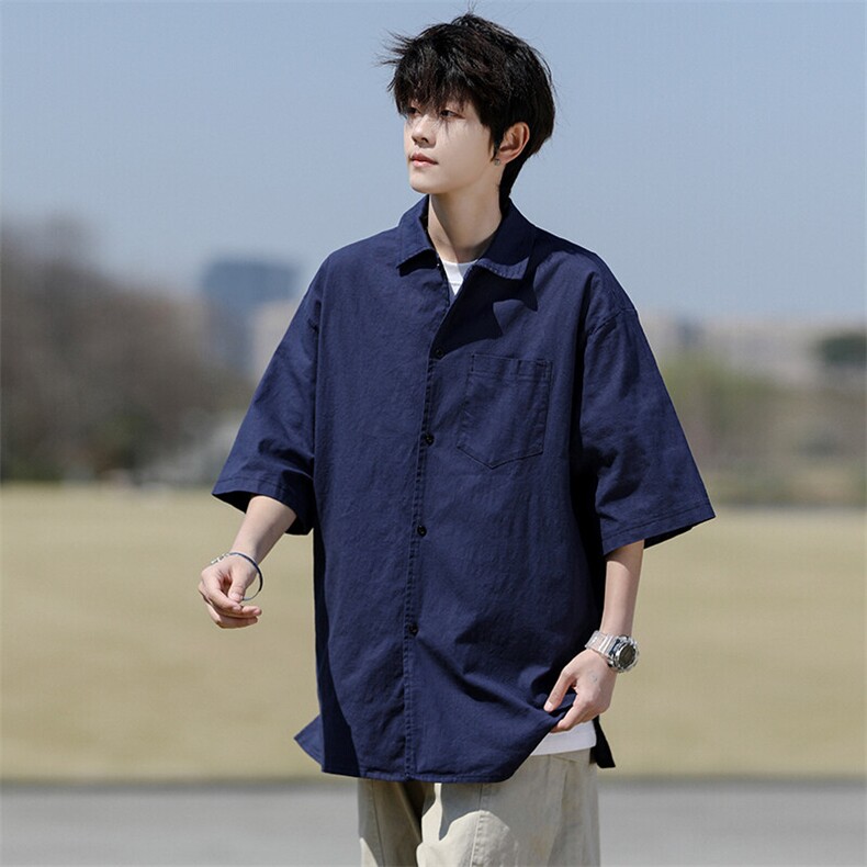8XL-M亚麻短袖衬衫男夏薄款宽松休闲百搭大码半袖衬衣DC28002P50,男装衬衫,电商B312