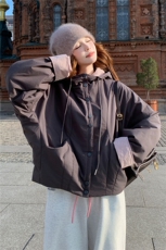 撞色拼接连帽加厚休闲羽绒棉服女冬季2025新款超好看漂亮棉衣棉袄，女装短外套，2C317