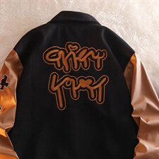 潮流夹克潮男春季棒球服刺绣毛呢拼皮外套JK613P63，男装夹克，星座1116-2