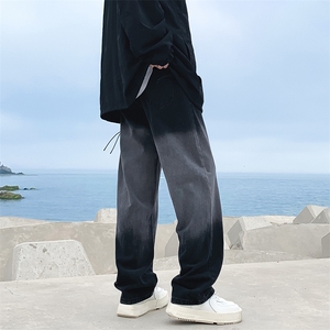 潮流宽松渐变百搭牛仔裤男女 美式高街直筒休闲裤NK992/P40图片