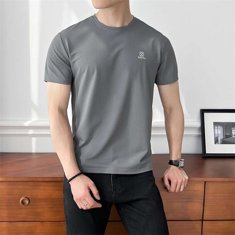 B353 B404 P28 L-4XL 夏季2025新款男士冰丝凉感速干短袖T恤 灰图片