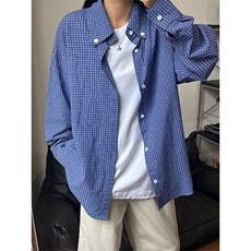 美式复古慵懒宽松蓝格子衬衫女男春秋季新休闲长袖衬衣CS46，男装衬衫，星座1116A（原606A-3）