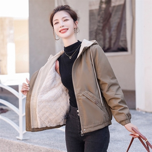 冬季棉服短外套女2025新款学生连帽小个子加绒加厚保暖派克服棉衣图片