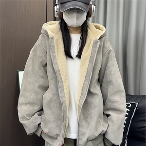 现货足 美式宽松PU皮连帽加厚保暖棉服M011特P80图片