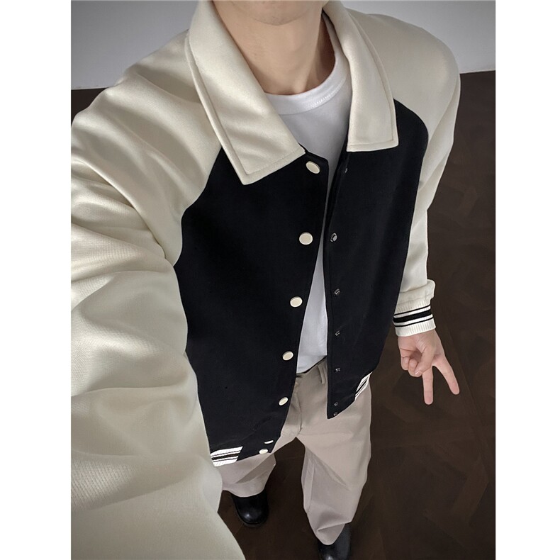 重磅420克boxy短款开衫翻领卫衣外套棒球服撞色外套男 D9898-P68图片