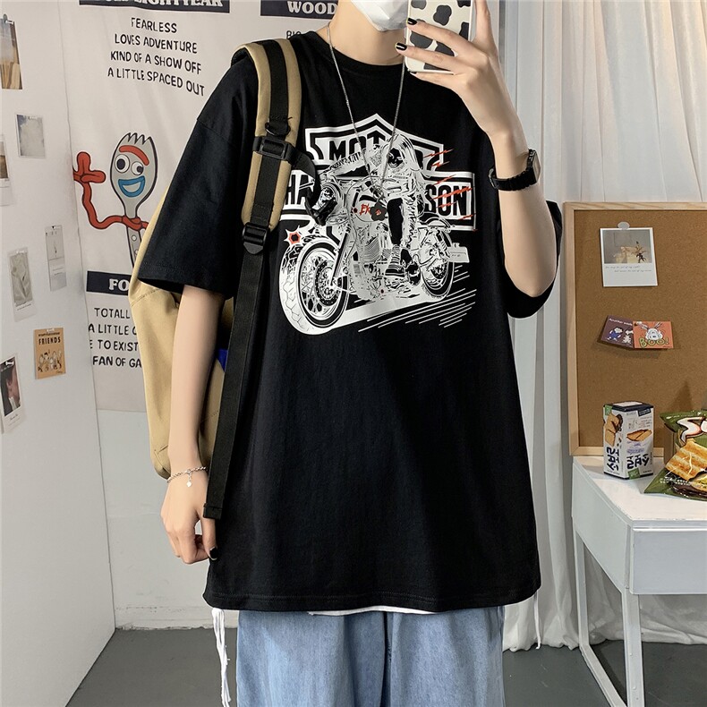 2021港风圆领青春休闲大码运动日系原宿潮流男士短袖宽松7803F35，男装T恤，星座227-7
