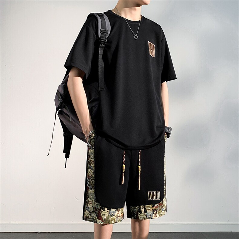 男士刺绣休闲运动套装男夏季新款T恤一套短裤潮A266-TZ7708-P48,男装牛仔裤,电商A266