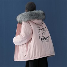 MM48078-P130 冬季大毛领棉衣女港风加厚保暖棉袄女派克服图片