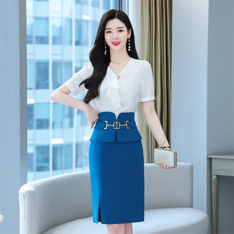 2023年夏季时尚潮流韩版荷叶边拼接上衣+半身裙两件套96%及以上,女装套装/套裙,卡杰菲
