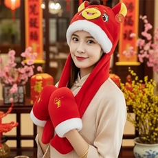 马年鸿运当头帽2026马年帽子红色围脖保暖手套多用三合一活动礼品