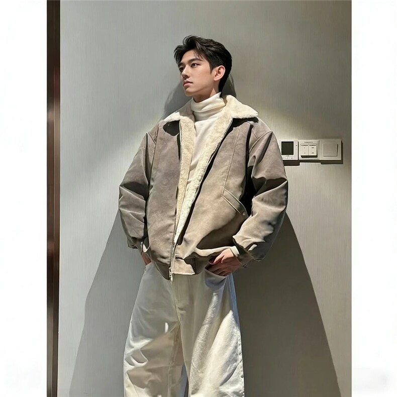 一体绒冬季美拉德雾面PU皮棉服兔毛加绒加厚保暖棉衣MY888/P85,男装棉衣,电商B318