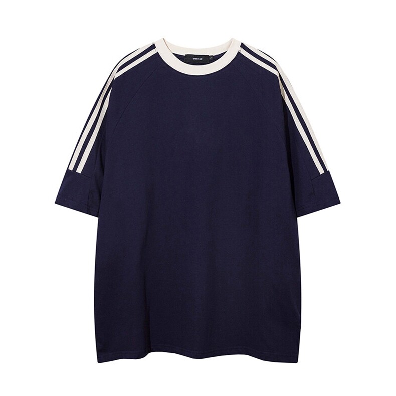 抖音得物高品质二开260克重磅美式潮牌三条杠半织带短袖T恤,男装T恤,电商A486
