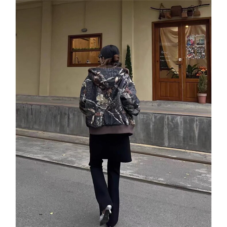 美式连帽牛仔棉服男女重磅迷彩树枝座山雕复古加绒加厚夹克外套潮,男装夹克,星座506A