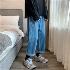 NK44238-P38 直筒牛仔裤男士大码宽松九分裤男休闲长裤子男图片