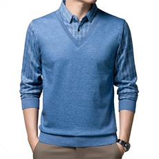 男士假两件毛衣秋冬季2023新款中年商务休闲爸爸装宽松免烫针织衫，男装针织衫/毛衣，电商B212（原钱塘6029）