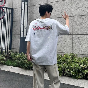 万针全刺绣工艺抖音得物高品质260克重磅纯棉双纱美式高街短袖T恤图片