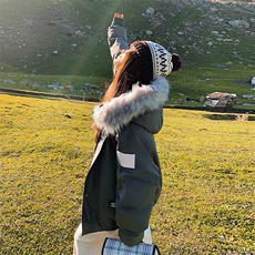 韩版连帽工装羽绒棉服女2025冬季新款小个子保暖加厚大毛领派克服，女装短外套，2B183