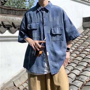 短袖衬衫男设计感小众韩版潮流宽松百搭外套CT2008P48,男装衬衫,星座1116-2