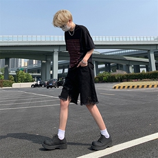 现货夏季美式复古毛边短裤五分乞丐破洞牛仔裤男K5808-P35控58，男装牛仔裤，星座205